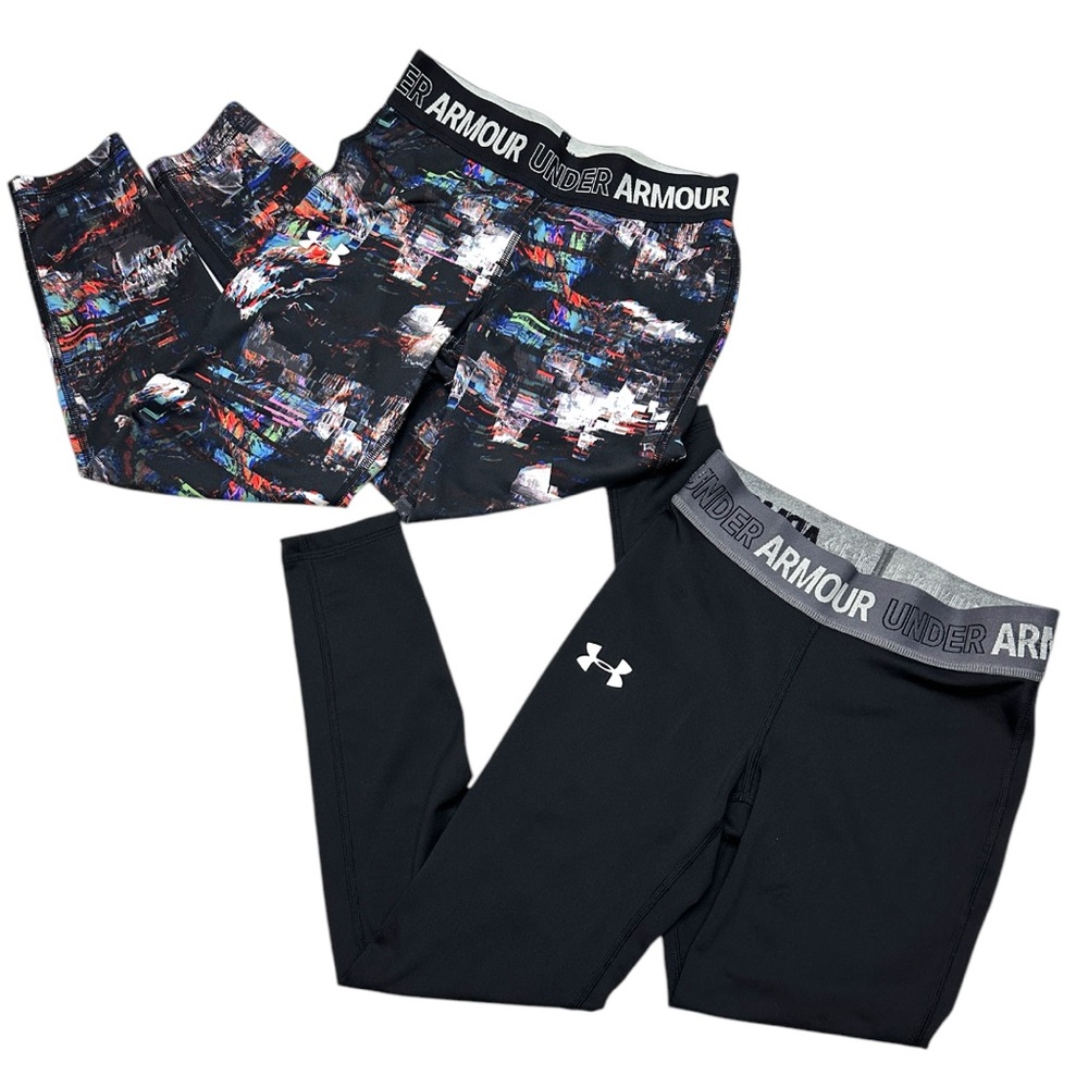 Under Armour (set of 2) Kids'‎ Black & Multicolor Leggings size YSM unisex (KS6)